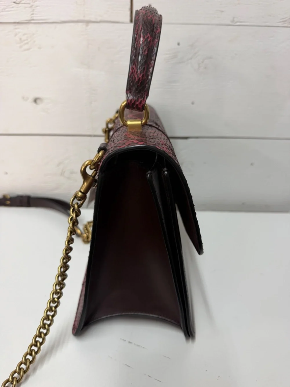 NWT COACH Parker Top Handle In Blocked Snakeskin - Brass/Deep Red